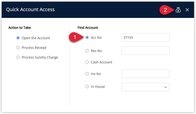 Screenshot of the Reservation Account screen in RMS showing the Bill To and Invoice To selections above the transaction grid