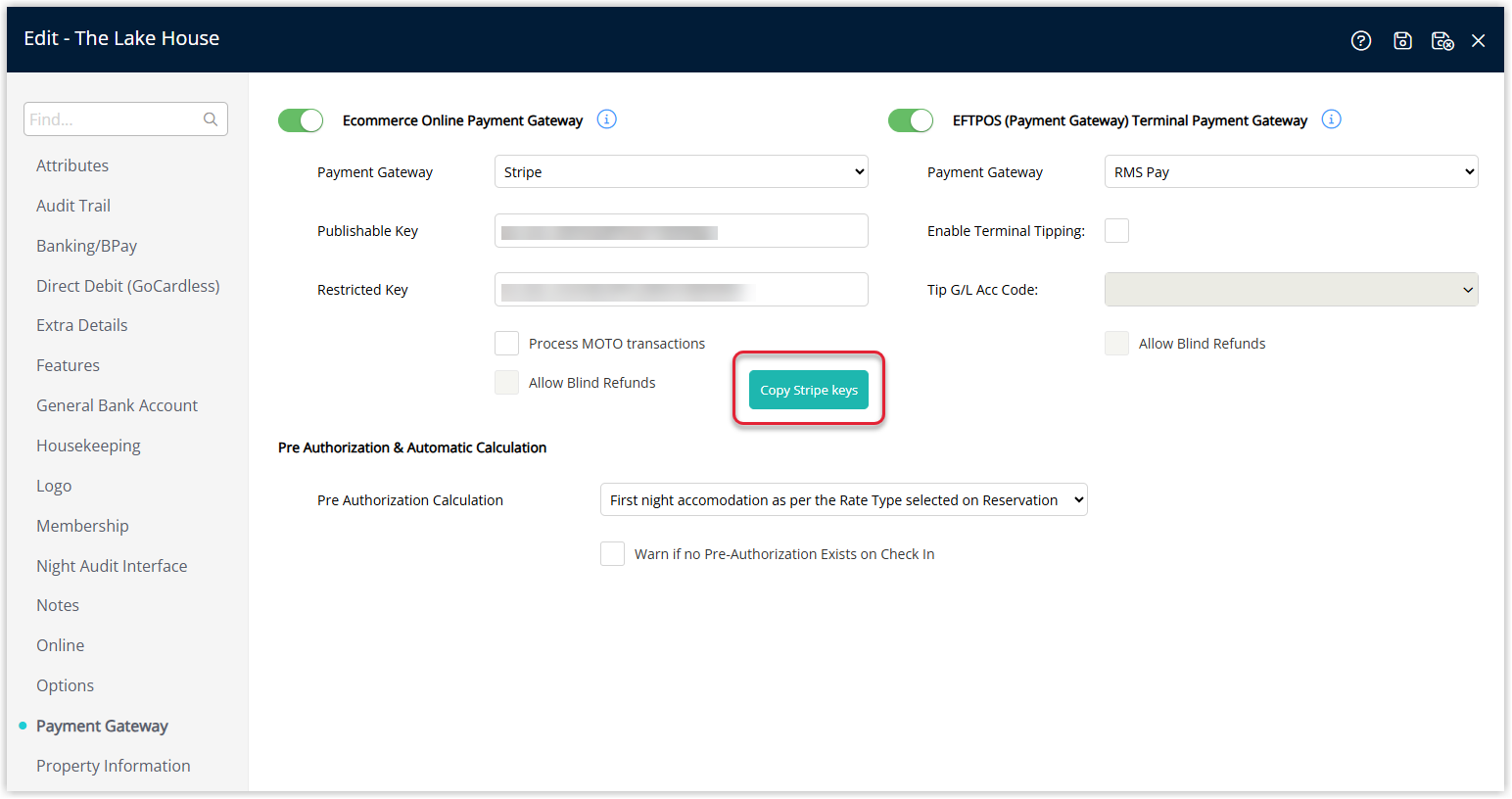 Payment gateway tab in Property Options showing the Copy Stripe key button.png
