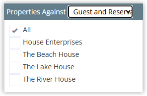 Screenshot of the Properties Against dropdown in RMS showing Guest and Reservation selected