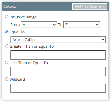 Screenshot of the Criteria panel in RMS showing Equal To selected