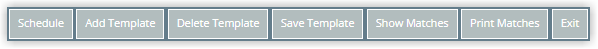 Screenshot of the Template tab button bar in RMS showing Schedule, Add Template, Delete Template, Save Template, Show Matches, Print Matches and Exit