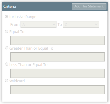 Screenshot of the Criteria panel in RMS showing all options greyed out