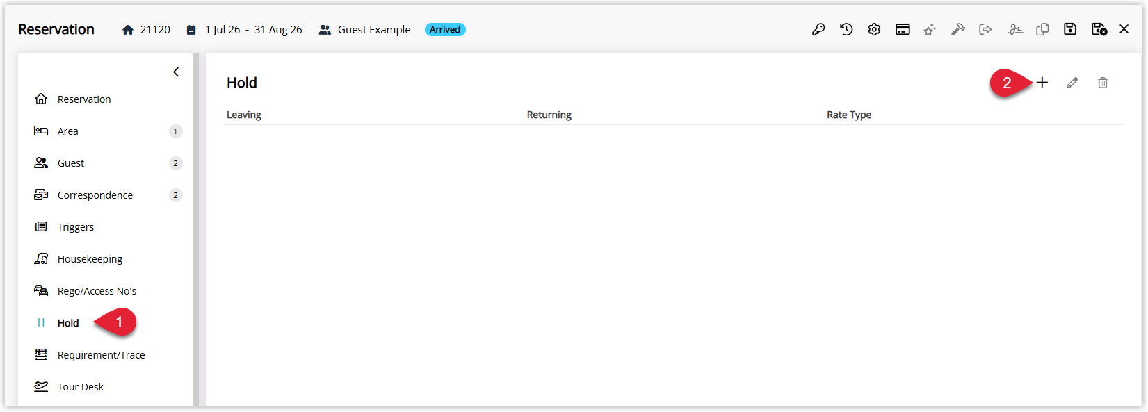 The Hold tab on a reservation with the Add icon highlighted.png