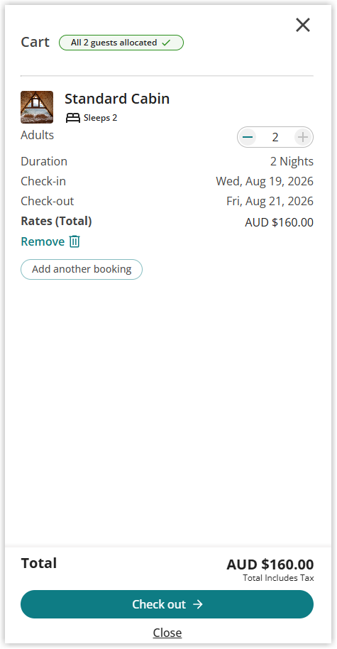 Annotated screenshot of the Booking Engine cart in RMS highlighting the Fees line and its tooltip explaining additional fees.png