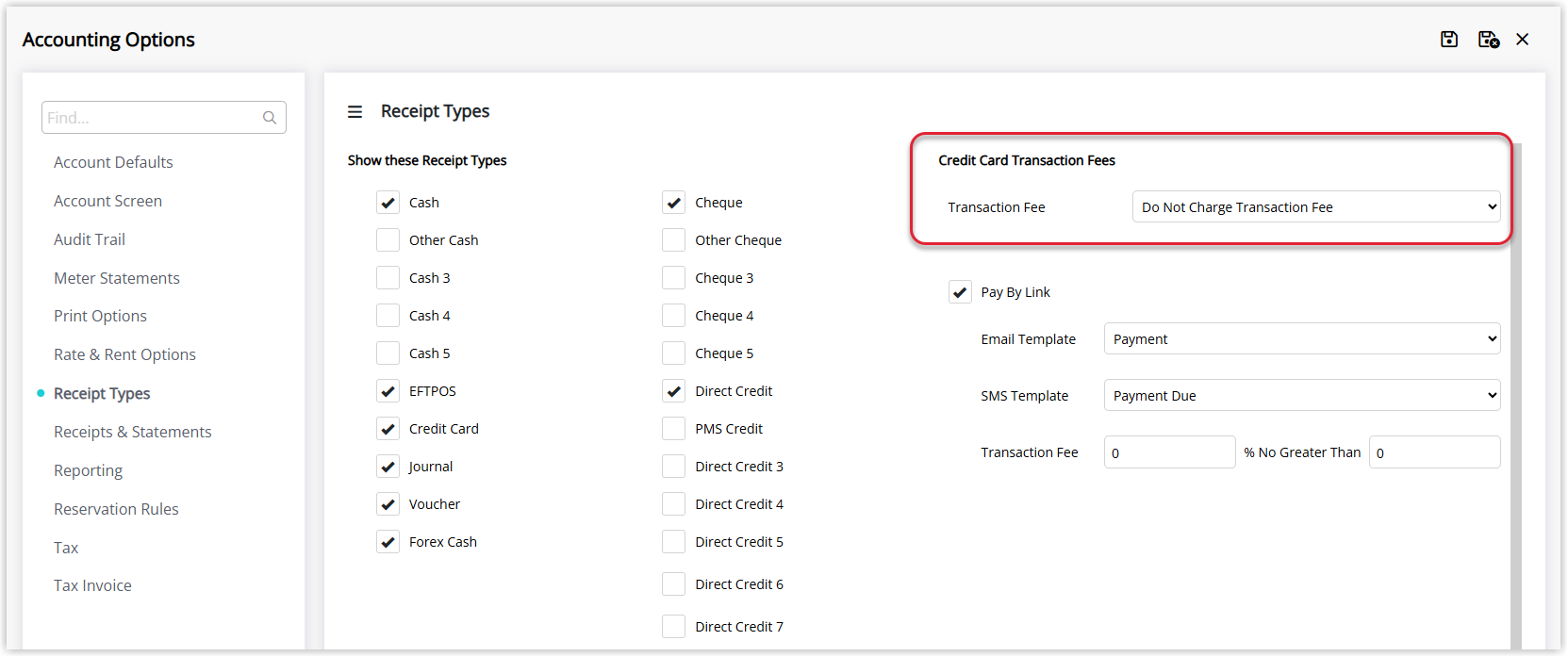 Receipt Types screen with the option highlighted to not charge a transaction fee.png
