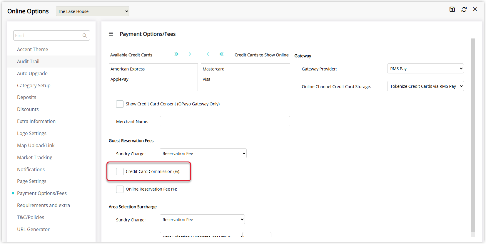 Payment Options and fees tab in Online Options with the transaction fee option highlighted.png