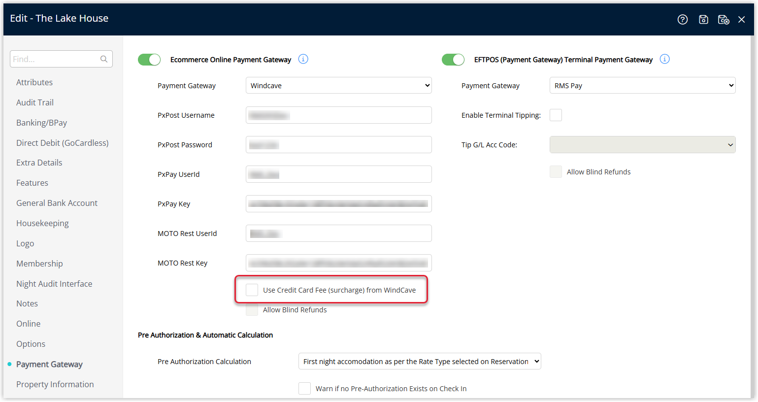 Payment Gateway screen showing Windcave as the gateway and the surcharge option highlighted.png